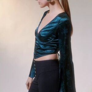 Urban Outfitters Green  Satin Long Sleeve Corset Top Size XS